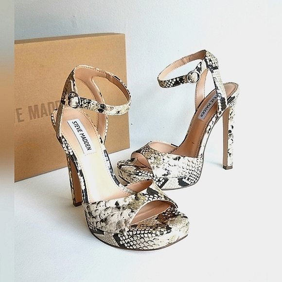 Steve Madden Luv Gold Snake Platform Ankle Strap Heels - Picture 13 of 13